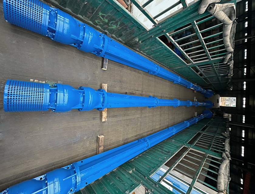 How to design an ultra long vertical multi-stage semi submersible long shaft deep well turbine pump with an underwater depth of up to 100 meters or even longer?