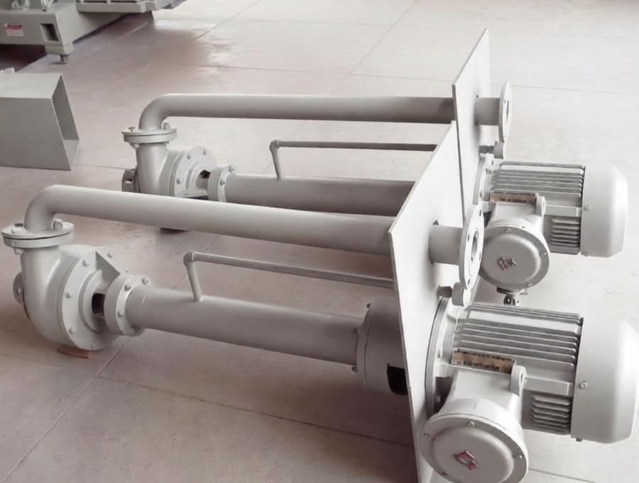 Which material of vertical long axis suspended semi submersible sump pump is most suitable for strong corrosion conditions?